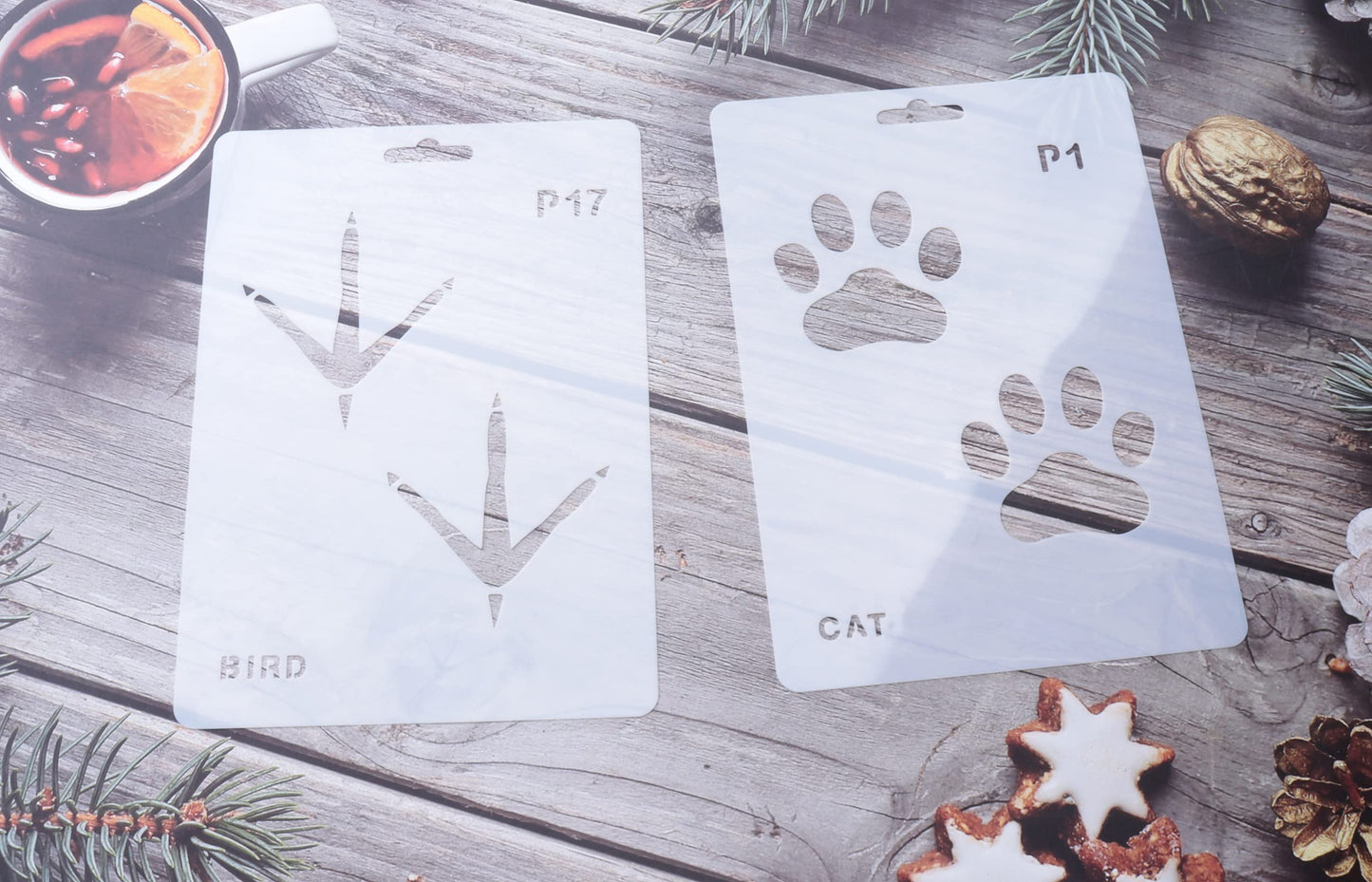Sowaka 20 Pcs Animal Footprint Stencils Plastic Reusable Painting Templates for Painting on Wood Walls Art Craft Scrapbooking Journal Drawing Home Decoration Christmas Halloween