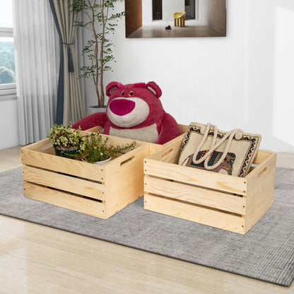 WDECORHOMT 3 Packs Unfinished Pine Wooden Crate (17x13x8.9 Inches), DIY Wooden Storage Crate with Handles, Easy-Assemble Pine Milk Crates Style Organizer for Home/Office/Farmhouse Decor (3)