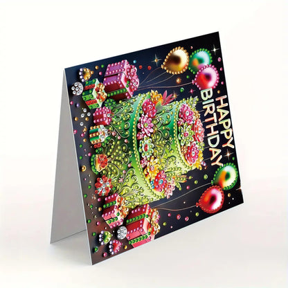 MaiYiYi 6 Pack DIY Happy Birthday Diamond Art Greeting Cards, Birthday Cake Diamond Painting Greeting Cards Kit, Balloon Diamond Art Cards with Envelopes for Family Friends Birthday