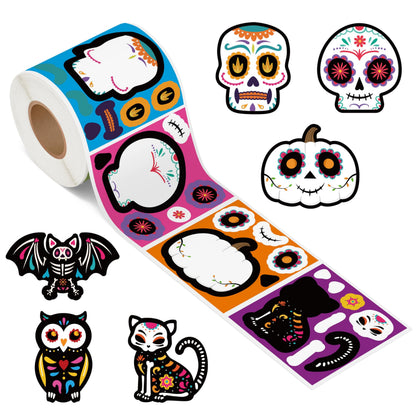 Haooryx Sugar Skull Sticker Rolls - 300Pcs Day of The Dead DIY Stickers
