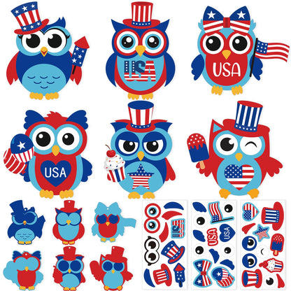 PAIVSUN 24Pcs 4th of July Crafts for Kids, DIY Owl Stickers Crafts Kit, Make Your Own Patriotic Arts Activity, Memorial Independence Day Decorations Gifts for Classroom Home Party Supplies