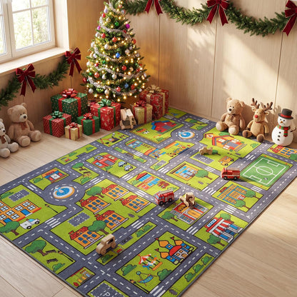 3x5 3-12 Merelax Kids Car Area Rug, Grey Green Area Road Rugs for Living Room Playroom Classroom Bedroom, Non Slip Kids