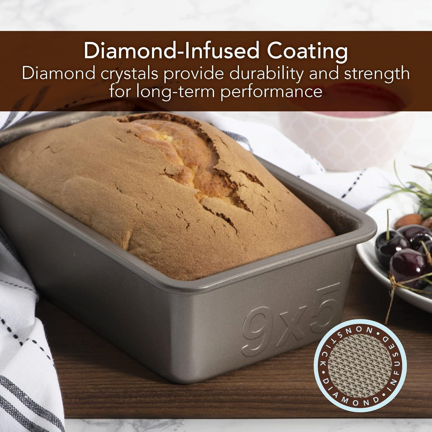 Goodcook Diamond-Infused Non-Stick Coated Aluminized Steel Loaf Pan, Champagne Pewter