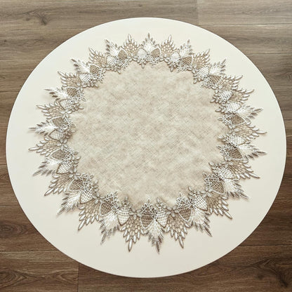 60cm*60cm Polyester Round Doily, Beige Table Cover with Lace Trim, Coffee Table Topper Table Decor Tablecloth