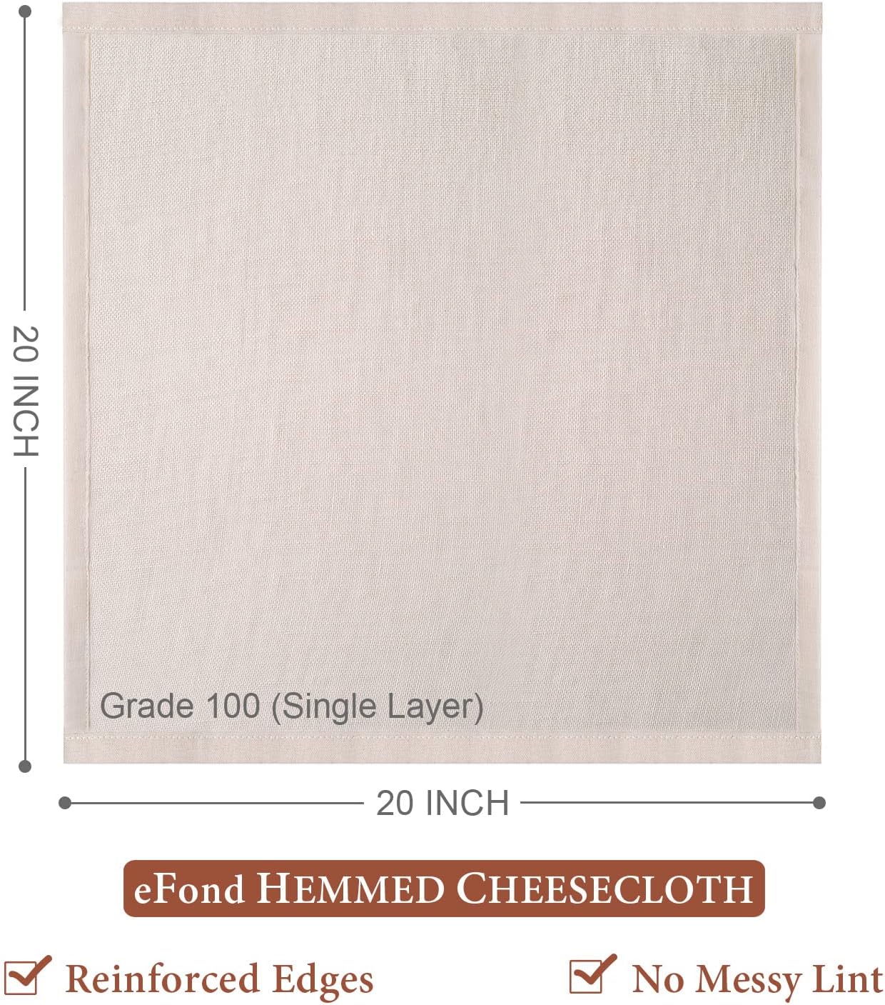 Cheese Cloths, 5 PCS Precut 20x20 Inch, Grade 100 Hemmed for Straining Cooking, Reusable Cotton