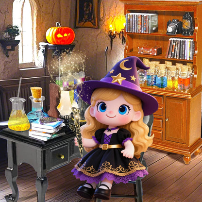 Rileryan 54 Pcs 1:12 Scale Magic Witchy House Kit Halloween Miniatures Furnitures Accessories Mini Wooden Bookshelf Bookcase 30 Mini Books Desk Chair Halloween Decoration Gift