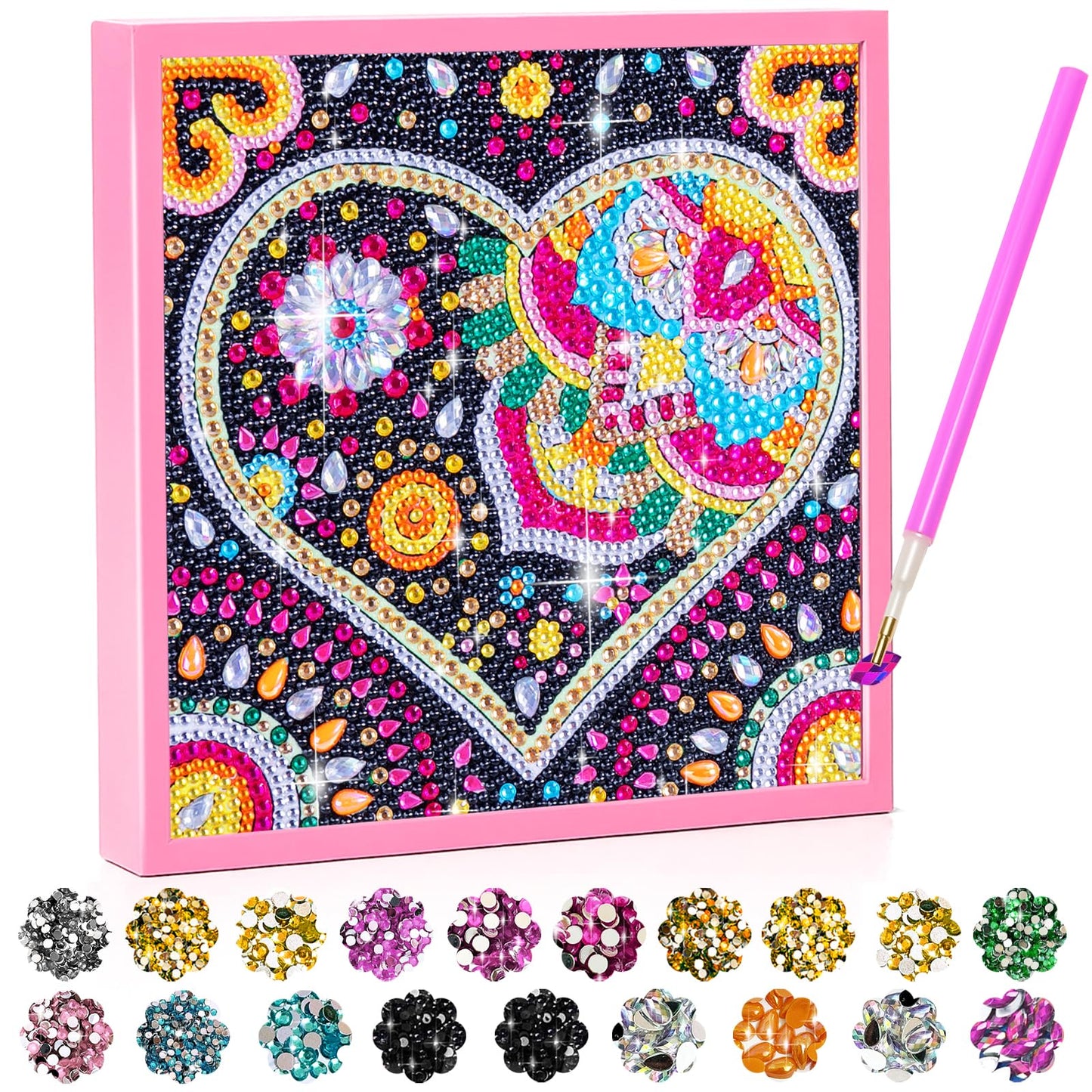 AuraKoi Girls Gifts 8-12 Years Old, Arts and Crafts for Kids Age 10-12, Diamond Art Kits for Girl Teen Adult Birthday Xmas Gift, 5 6 7 8 9 10 11 12 Art Painting with Frame Home Decor (Love)