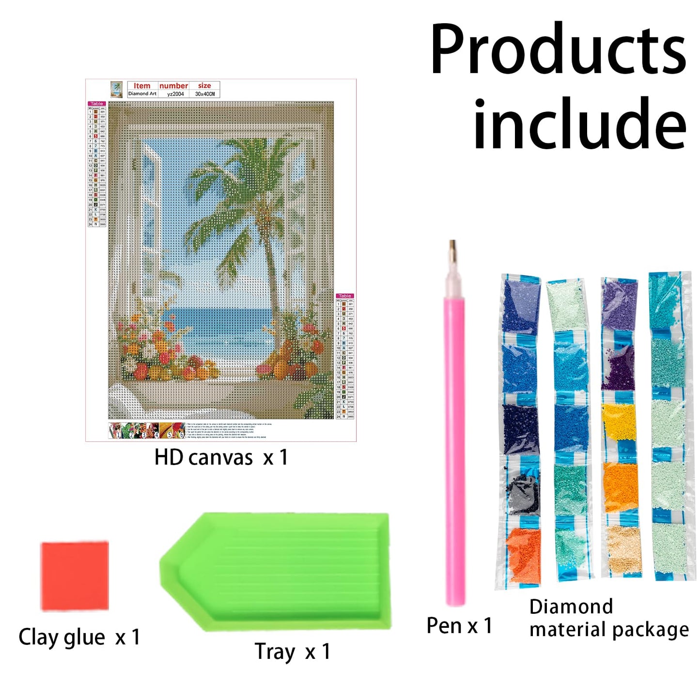 JZHYOAN Summer Beach Window Diamond Painting Kit Hawaii Tropical Island Palm Leaves Ocean Diamond Art Kits for Adults 5D Full Drill Crystal Rhinestone Round Gem Art Craft Kits for Wall Decoration