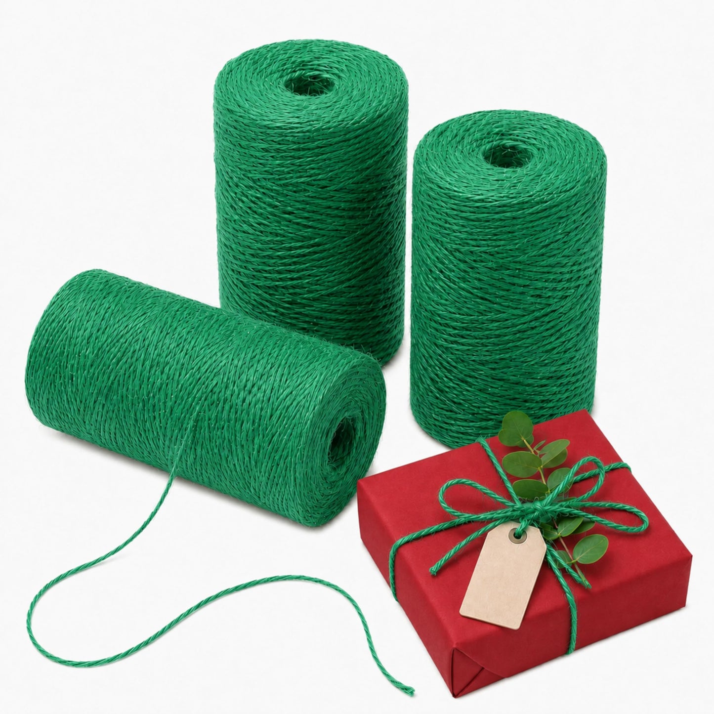Quotidian Green Natural 3 ply Jute Jute Twine Rolls 1/12" (0.2cm) 1000 Feet - Wrapping Picture Hanging Gardening