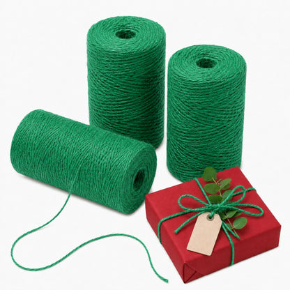 Quotidian Green Natural 3 ply Jute Jute Twine Rolls 1/12" (0.2cm) 1000 Feet - Wrapping Picture Hanging Gardening