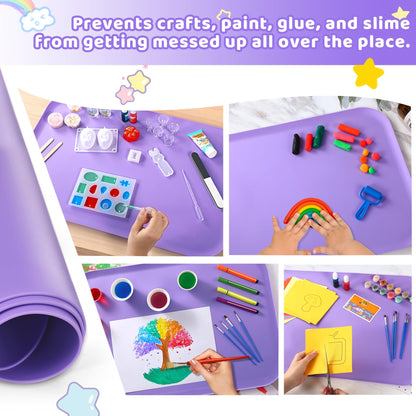 AtMini Silicone Art Mats for Kids, 24"x16" Silicone Craft Mat with Lip to Keep Clean, Play Sand, Painting, DIY Crafts Mat for Kids (Purple)