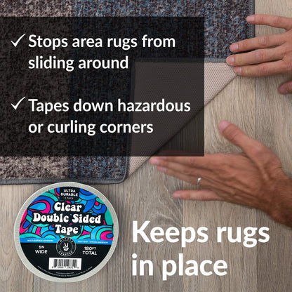 HIPPIE CRAFTER Clear Double Sided Tape, 1 Inch Wide Heavy-Duty Adhesive, Removable Mounting Tape for Posters, Carpets, Wall-Safe Use, 3 Pack, 60 Feet Each, 180ft Total