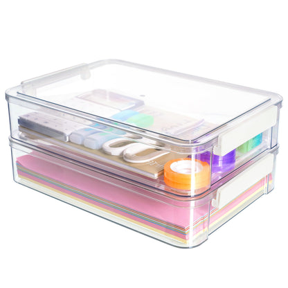 Citylife 2 PCS 6 Qt Plastic Storage Bins with Lids and Latches, Portable Stackable Storage Bins, Clear Plastic File Box for Organizing A4 Paper, Letters, Documents, Art Supplies, and Crafts