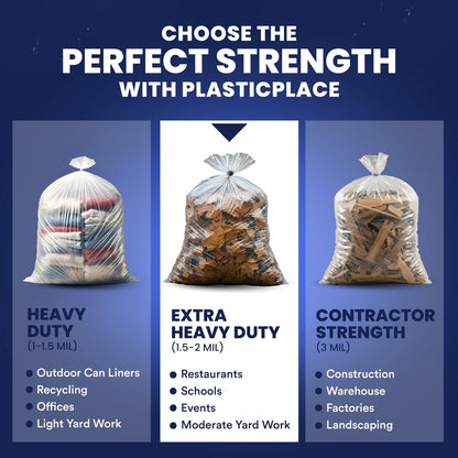 Plasticplace Heavy Duty 55-60 Gallon Trash Bags – Clear Garbage Can Liners (38” x 58”) – Durable Multiuse, Puncture-Resistant, 50 Count – Ideal for Kitchens, Warehouses and Recycling Trashbags 1.5 Mil
