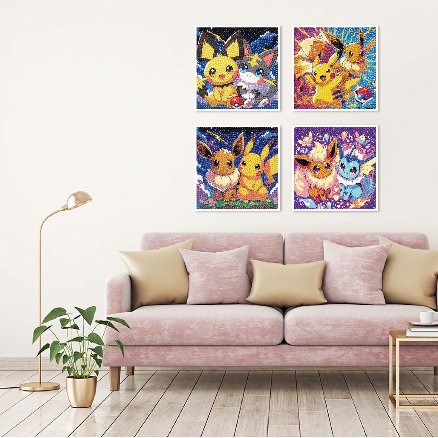 LWZAYS 4 Pack 5D Cartoon Diamond Painting Kits for Kids Beginners, Diamond Art Kit for Kids Ages 8-12, Mosaic DIY Full Round Drill Big Gem Art for Kid, Home Wall Decoration 6X6 inch