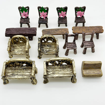 Cayway 17 PCS Miniature Garden Ornaments, Miniature Garden Table and Chairs Set, Fairy Garden Ornaments for Garden Home Micro Landscape Decoration