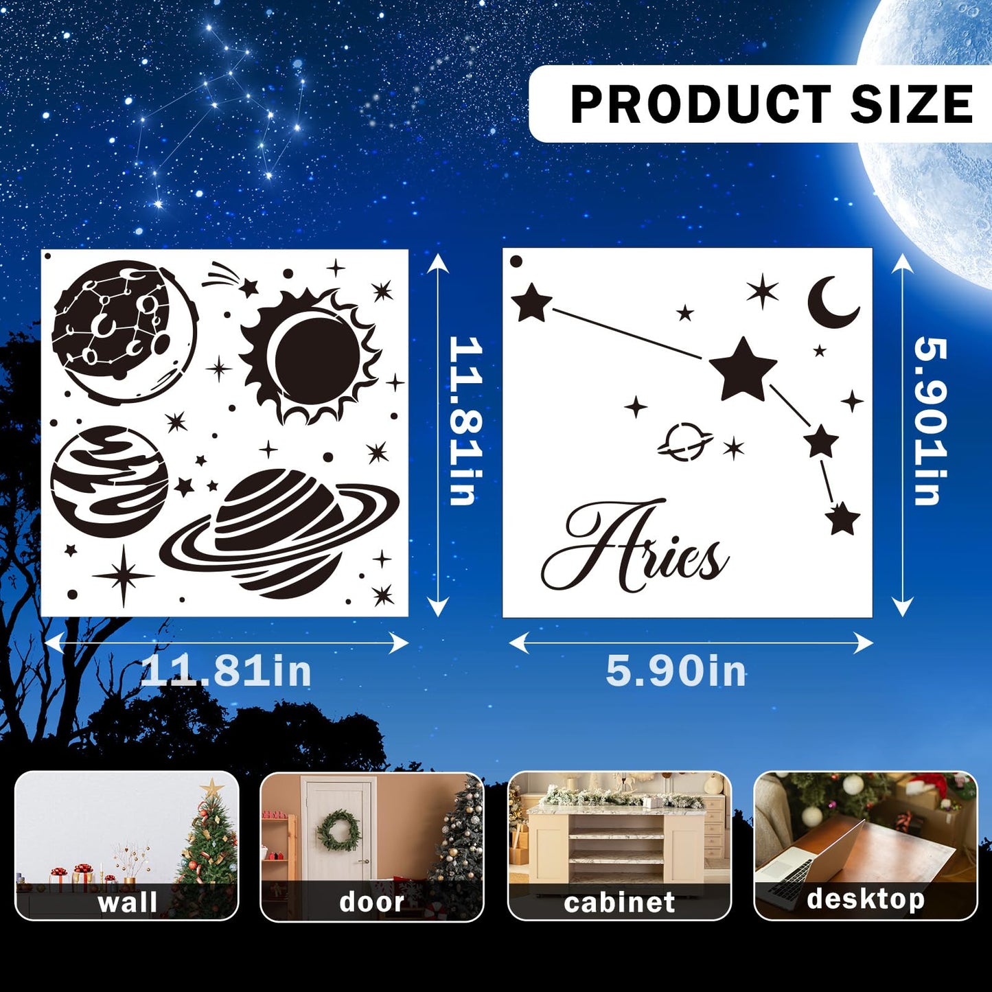 Reusable Star Painting Stencil Set - 24 Pcs Astronomy Planet Reusable Painting Template for Journal Canvas Decoration, Zodiac Signs Drawing Art Stencils for DIY Home Wooden Wall Floor Decor
