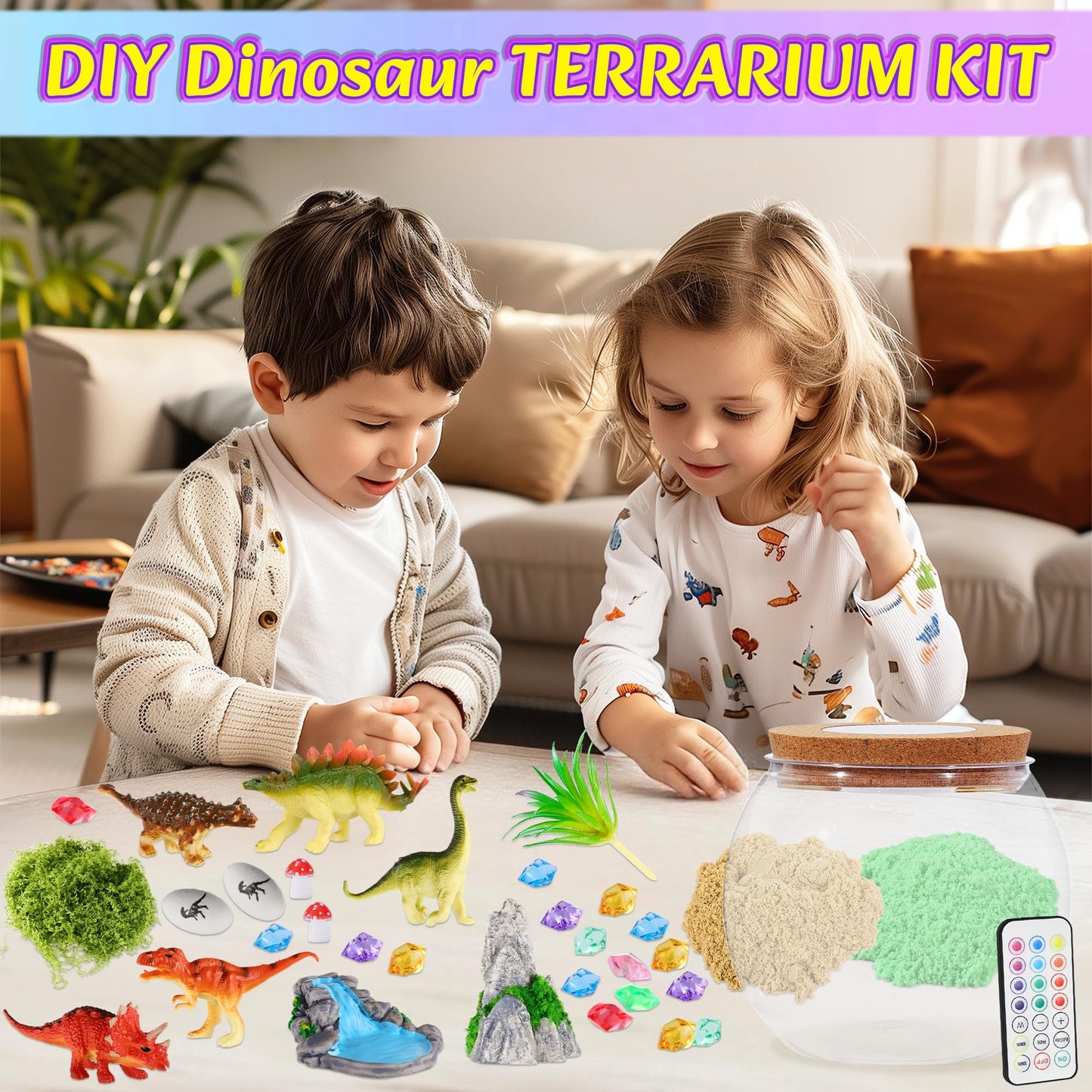 Hannstar Dinosaur Toys-Light Up Terrarium Kit for Kids, Night-Light DIY Dino Toys for Boys Ages 4 5 6 7 8-12, Birthday Easter Gifts for Boys, Arts and Crafts Kit for Kids