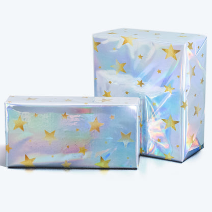 Cheerland Iridescent Gift Wrap Gold Star Holographic Wrapping Roll Foil Metallic Stars for Birthday Disco Baby Shower Celestial Starry Night Galaxy Wedding Bridal Halloween Euphoria Party Supplies