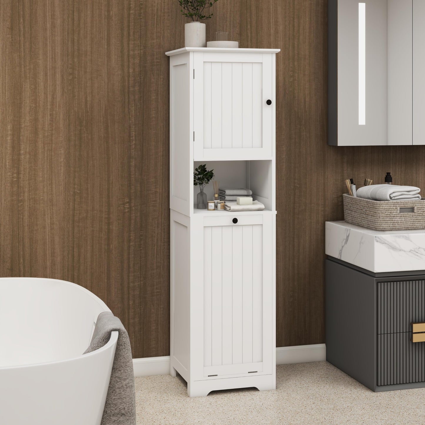 One Compartment One Door Tilt Out Laundry Sorter Cabinet White