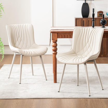 Kidol & Shellder Dining Chairs Set of 2, Mid Century Modern Kitchen Chairs with Metel Legs, PU Leather Upholstered Side Chair for Dining Room, Living Room, Lounge, Restaurant, Cream