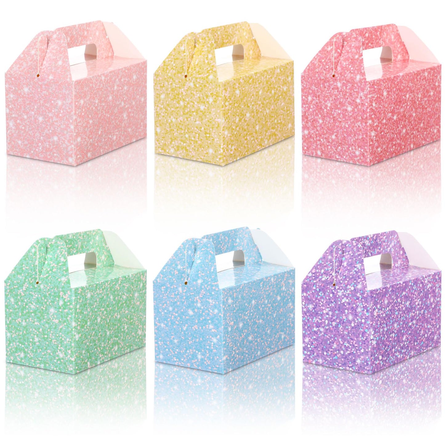 AmazingSpark 24 Pack Pastel Gable Treat Boxes Glitter Macaron Party Favor Gift Boxes for Candy Cookie Toy Party Supply for Birthday Weddings Baby Shower Holiday Christmas 5.9 x 3.5 x 3.5 Inches