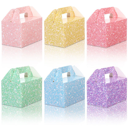 AmazingSpark 24 Pack Pastel Gable Treat Boxes Glitter Macaron Party Favor Gift Boxes for Candy Cookie Toy Party Supply for Birthday Weddings Baby Shower Holiday Christmas 5.9 x 3.5 x 3.5 Inches