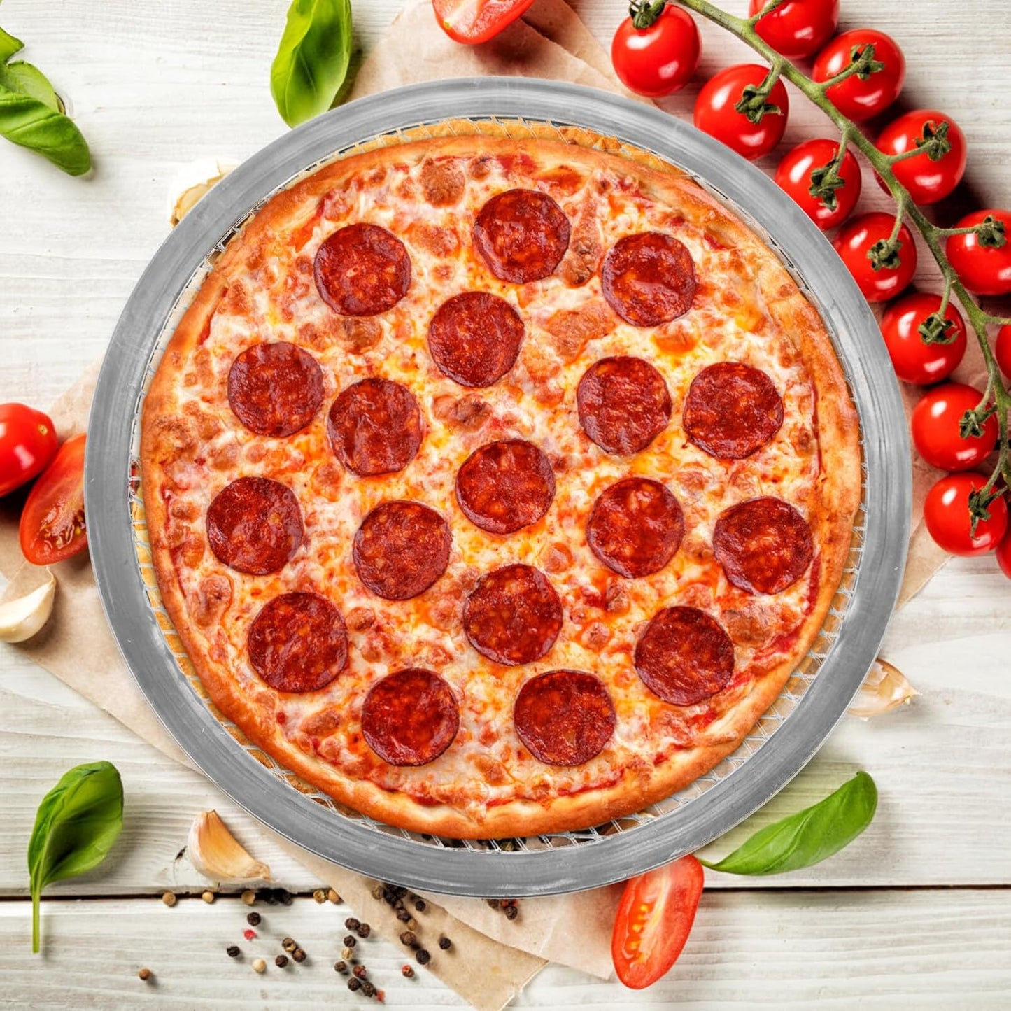 SOLUSTRE Nonstick Bakeware Pizza Screen, 8 Inch Aluminum Round Crisper Tray, Seamless Non Stick Kitchen Tool