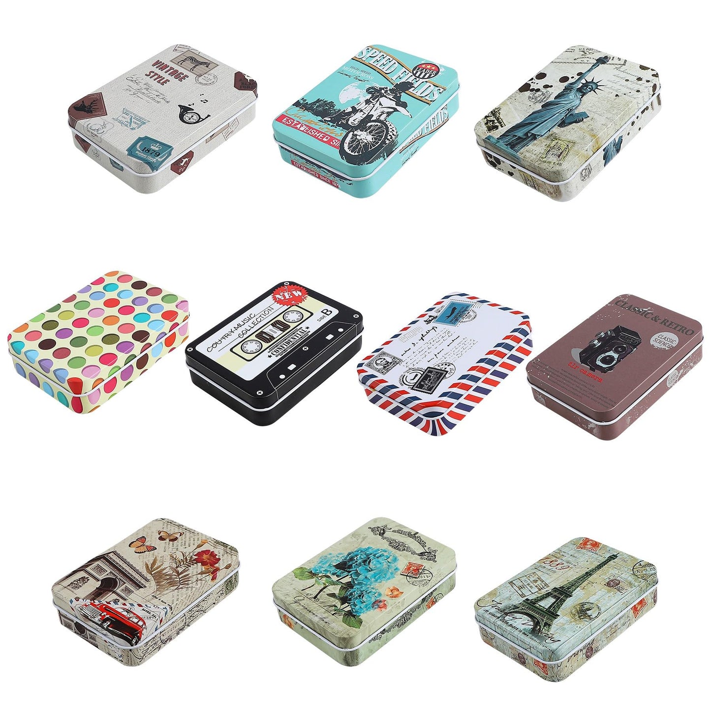 Framendino, 10 Pack Metal Tin Plate Empty Boxes Trinket Jewelry Coin Box with Lid for Candy