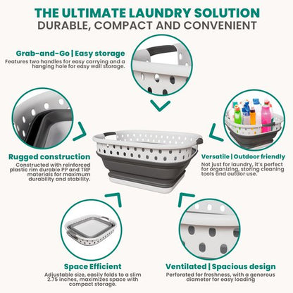 Ideality Shop Collapsible Laundry Baskets - Set of 2 Laundry Hamper 3 Handled Plastic Dirty Clothes Hamper Foldable Laundry Basket