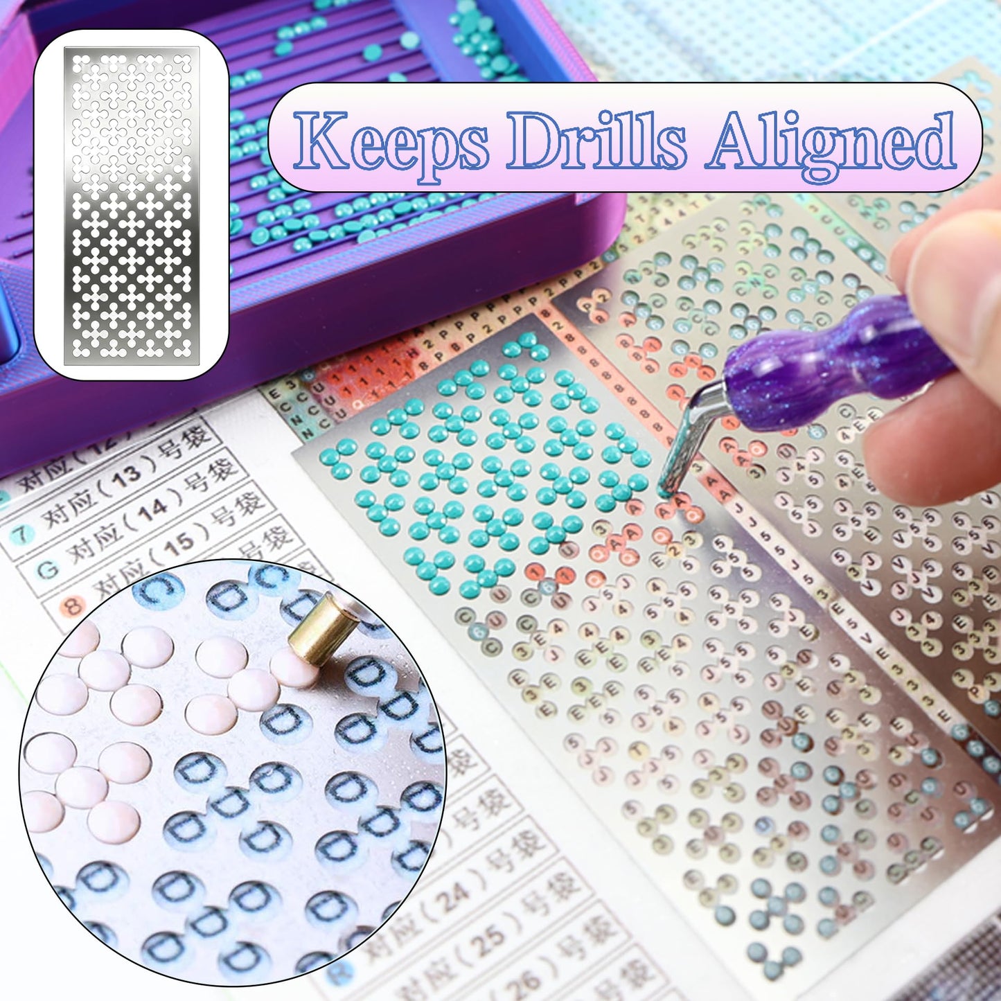 Diamond Art Ruler Stainless Steel 5D Diamond Painting Ruler, Diamonds Alignment Guide Tool for Full or Partial Square and Round Diamonds, Diamond-Paint Fix Tool, Mesh Ruler, Tweezer, 6 Styles