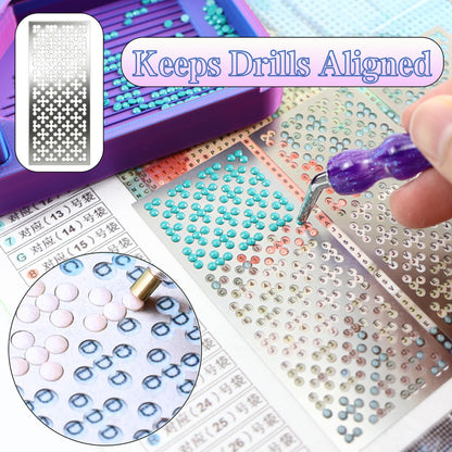 Diamond Art Ruler Stainless Steel 5D Diamond Painting Ruler, Diamonds Alignment Guide Tool for Full or Partial Square and Round Diamonds, Diamond-Paint Fix Tool, Mesh Ruler, Tweezer, 6 Styles