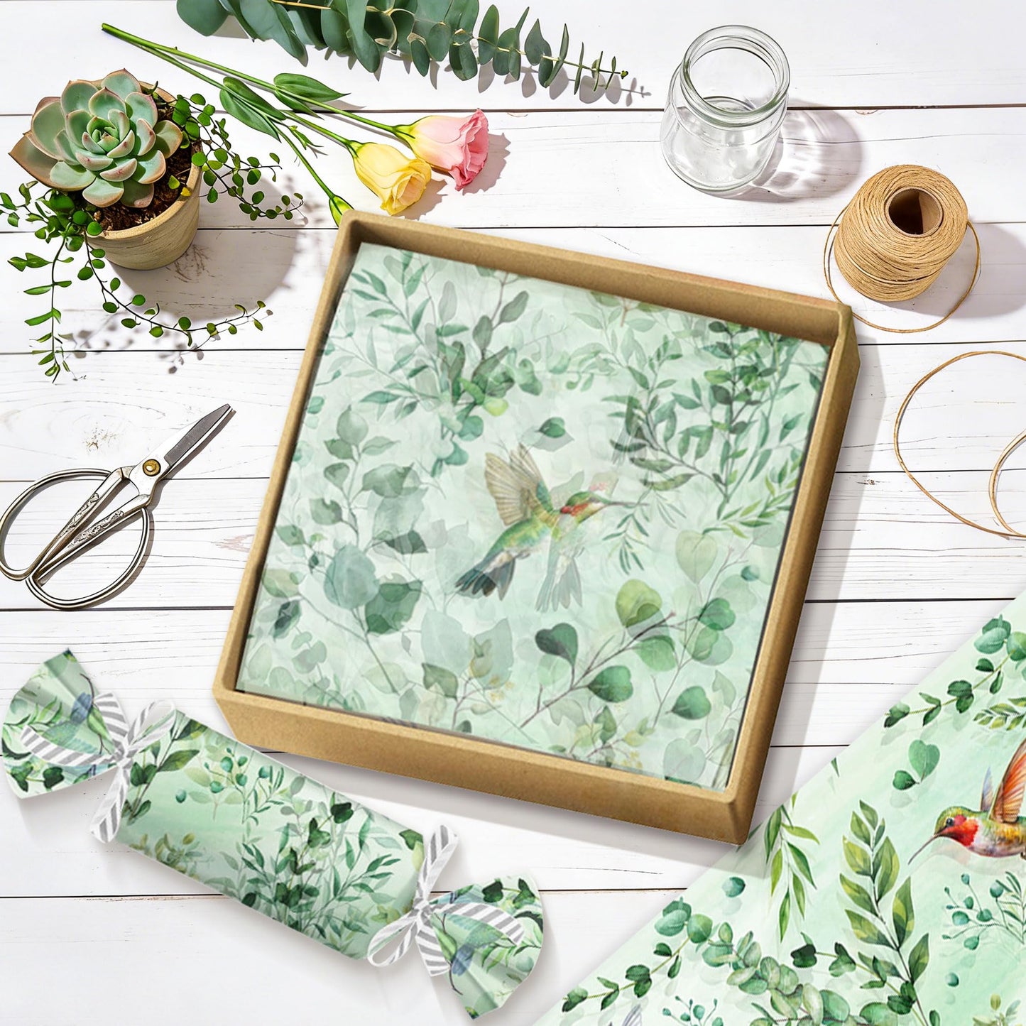 BACH AND BOUJEE 50 Sheets Greenery Eucalyptus Tissue Paper for Gift Bags Sage Green Tissue Papers Spring Floral Gift Wrapping Paper Printed DIY Crafts Packaging Birthday Wedding Party