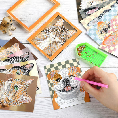 Saillong 24 Pcs Small Diamond Painting Kits Set Mini Diamond Art Set for Beginners, Full Paint Art 1-Hour Painting for Home Decor Desktop, 5.12x3.94 Inches(Cat and Dog)