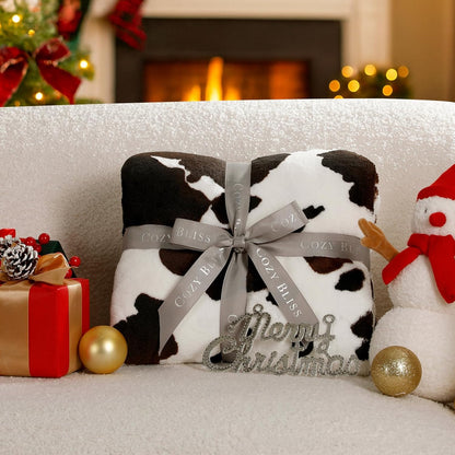 Cozy 60"*80" Bliss Cow Print Throw Blanket for Bed - Fuzzy Thick Soft Warm Fleece Blankets for Couch & Bed, for Women