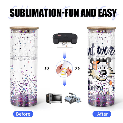 AGH 25OZ Snow Globe Glass Tumbler,4 Pack Sublimation Glass with Bamboo Lids and Straws, Double Wall Sublimation Beer Can Glasses Can Shaped Tumblers with Pre Drilled Hole for DIY