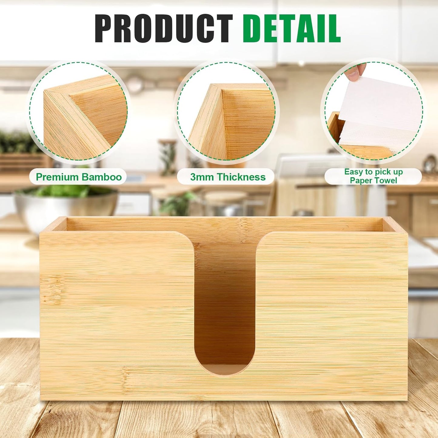 AFOROEOA Countertop 10.8'' 4'' 5'' Bamboo Paper Towel Dispenser Folded Paper Towel Holder Trifold Napkin Holder