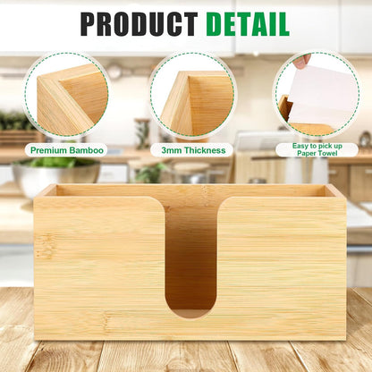 AFOROEOA Countertop 10.8'' 4'' 5'' Bamboo Paper Towel Dispenser Folded Paper Towel Holder Trifold Napkin Holder