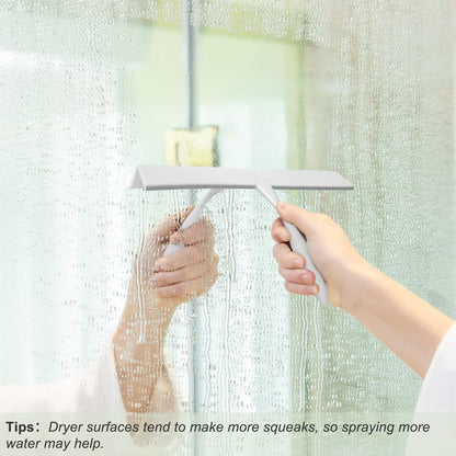 Shower Squeegee for Glass Doors, 11-Inch Silicone Squeegee with Non-Slip Handle and Adhesive Hook for Bathroom, Mirror, Tile, Car Window (White)