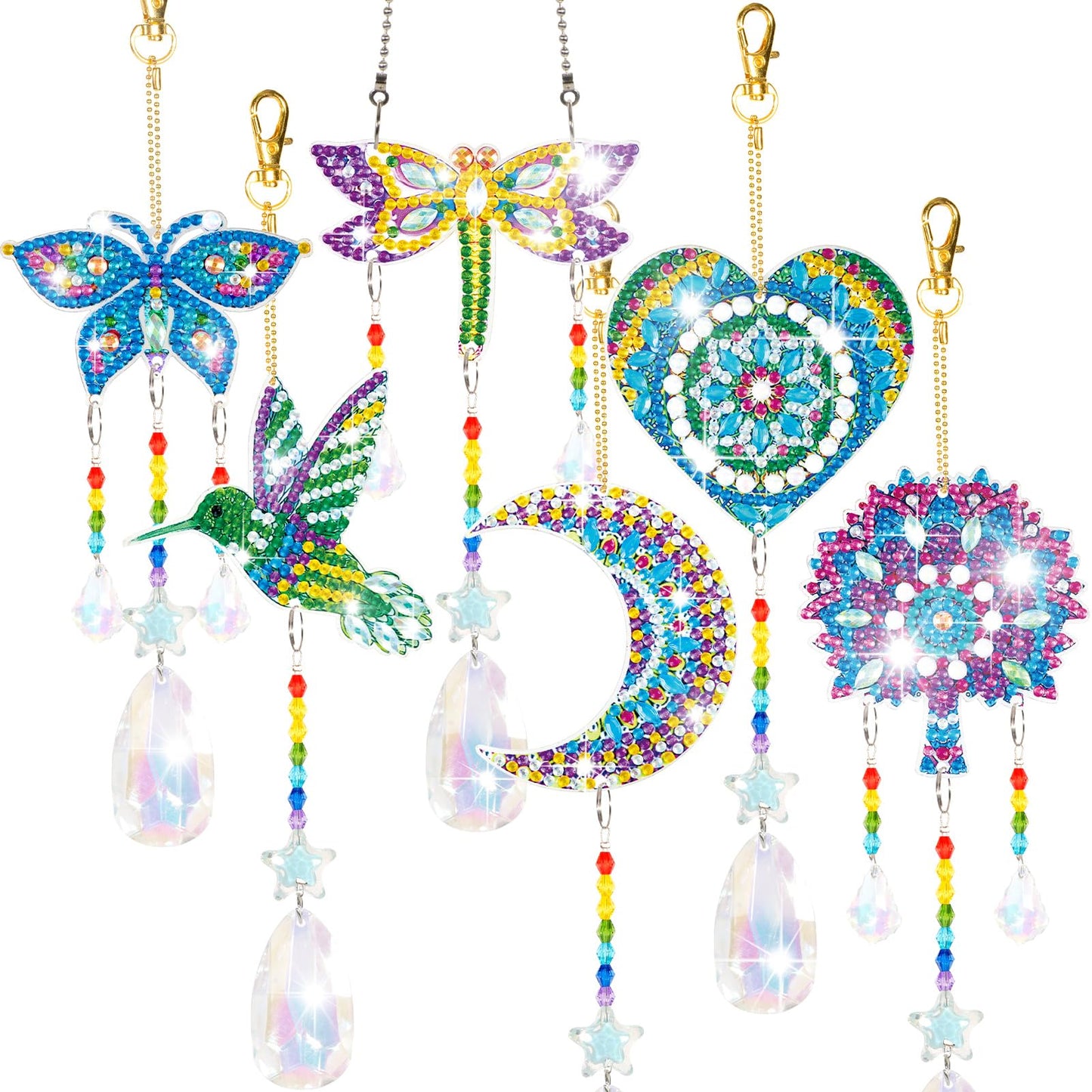 YUNVI 6 Pcs Diamonds Paintings Suncatcher, Double Sided 3D Diamonds Paintings Wind Chime Paint by Number, Diamond Paintings Hanging Ornaments for Adults Home Garden