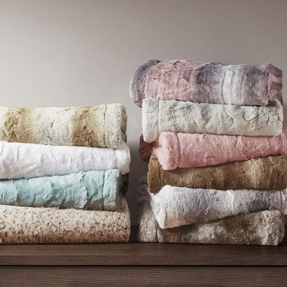 60x70 Madison Park Zuri Soft Plush Luxury Oversized Faux Fur Throw Animal Stripes Design, Faux Mink On The Reverse