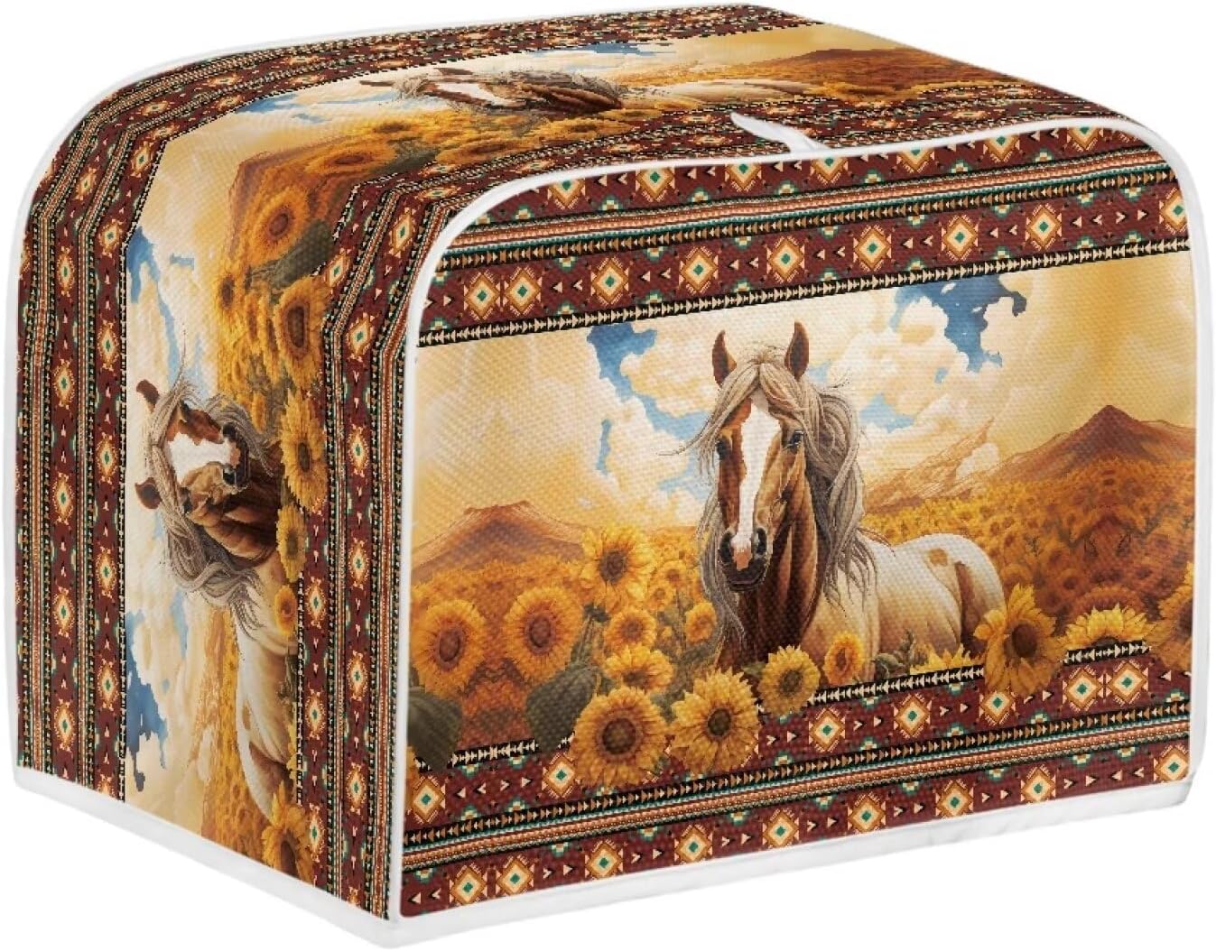 Aztec Horse Bread Toaster Cover, 4 Slice Sunflower, Washable Dustproof Cover, Small Decorative Toaster
