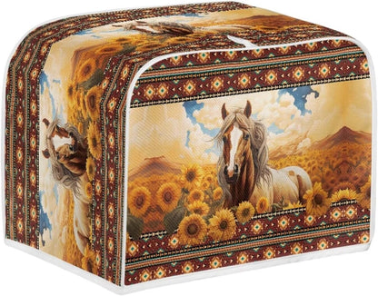 Aztec Horse Bread Toaster Cover, 4 Slice Sunflower, Washable Dustproof Cover, Small Decorative Toaster