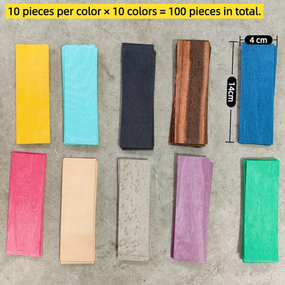 100PCS Mixed Wood Veneer Sheets Variety Pack,1.5''×5.5'',0.4mmThickness,Exotic Wooden Chip for Marquetry,Inlay,Woodworking Projects,Fingerboard Making DIY
