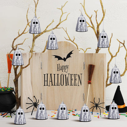 Simgoing 12 Pcs Halloween Disco Ghosts Decor Halloween Ornament Silver Mirror Disco Skeleton Tabletop Centerpiece for Holiday Cosplay Home Props Gift Party Decorations (Pink)