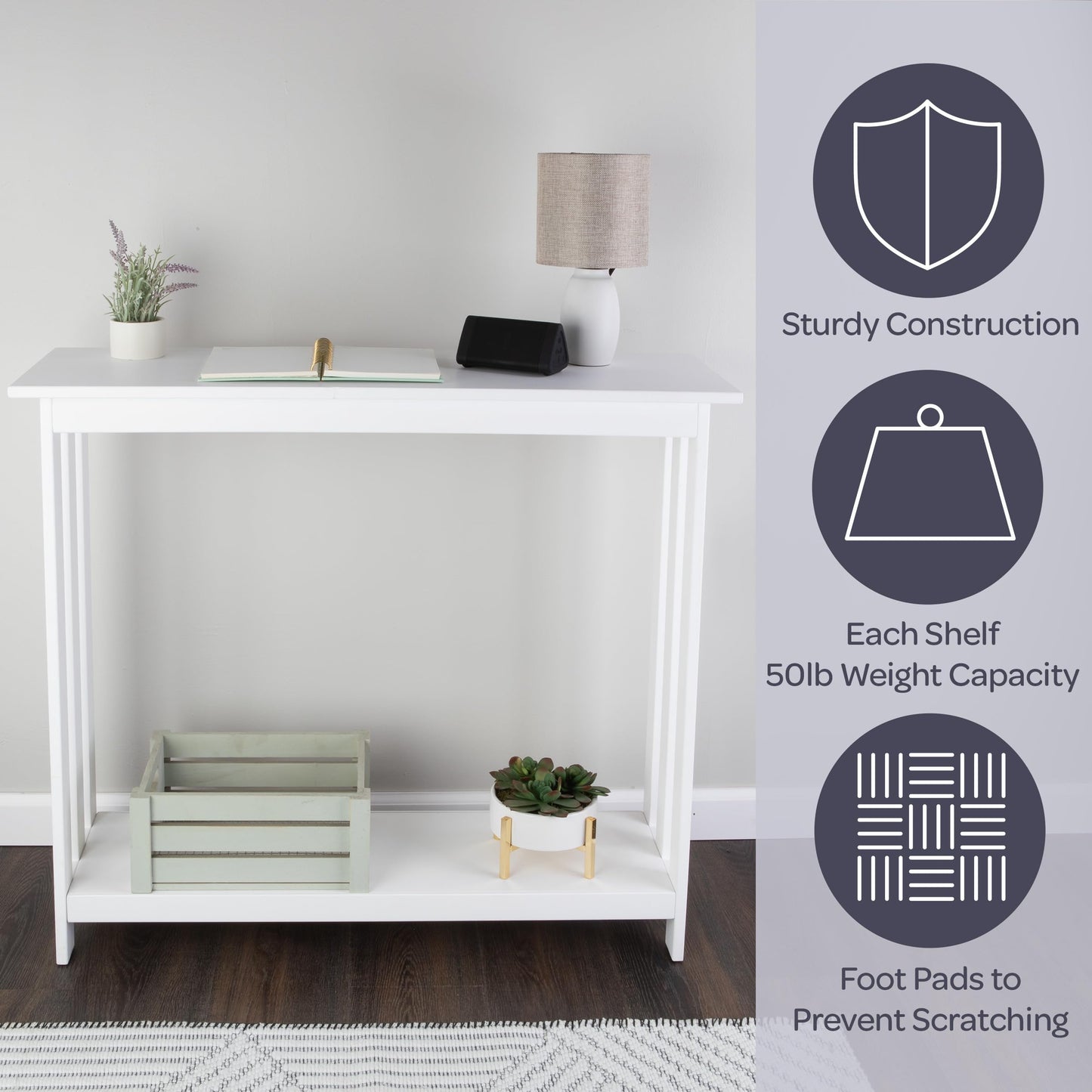 Slim Console Table - 39in x 11.8in Narrow Entryway Table - 2-Tier Sofa Table with Open Storage Shelf - Console Tables for Entryway, Hallway, and Foyer - Living Room Furniture by Lavish Home (White)