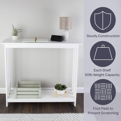 Slim Console Table - 39in x 11.8in Narrow Entryway Table - 2-Tier Sofa Table with Open Storage Shelf - Console Tables for Entryway, Hallway, and Foyer - Living Room Furniture by Lavish Home (White)