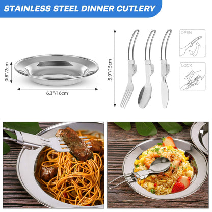 Odoland 16pcs Camping Cookware Set with Folding Camping Stove, Non-Stick Lightweight Pot Pan Kettle Set with Stainless Steel Cups Plates Forks Knives Spoons for Camping Backpacking Outdoor Picnic