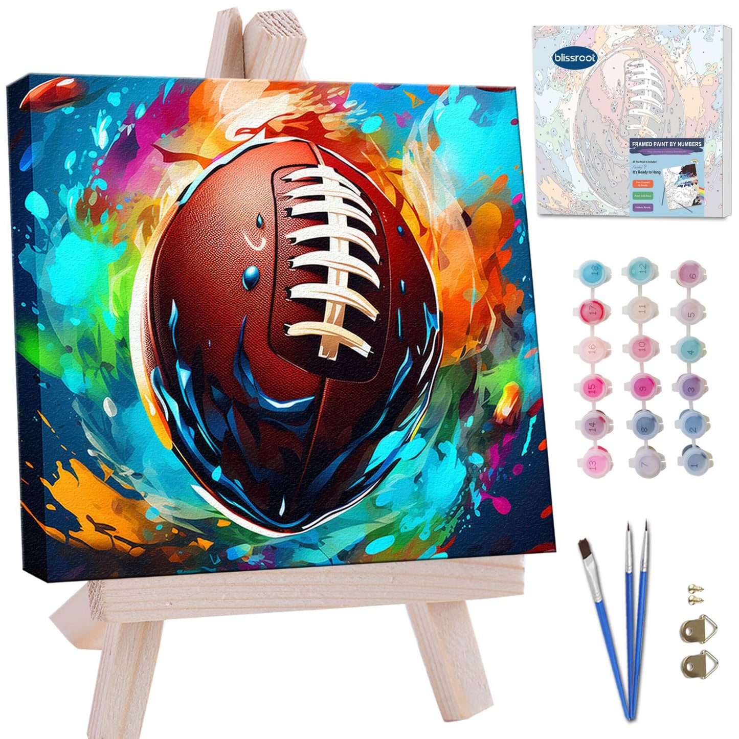 Blissroot Framed Paint by Numbers Kit for Adults Beginner &Kids Ages 8-12, 12x12inch American Football Paint by Numbers with Frame,Large Sports Paint by Number Framed Canvas (Without Easel)