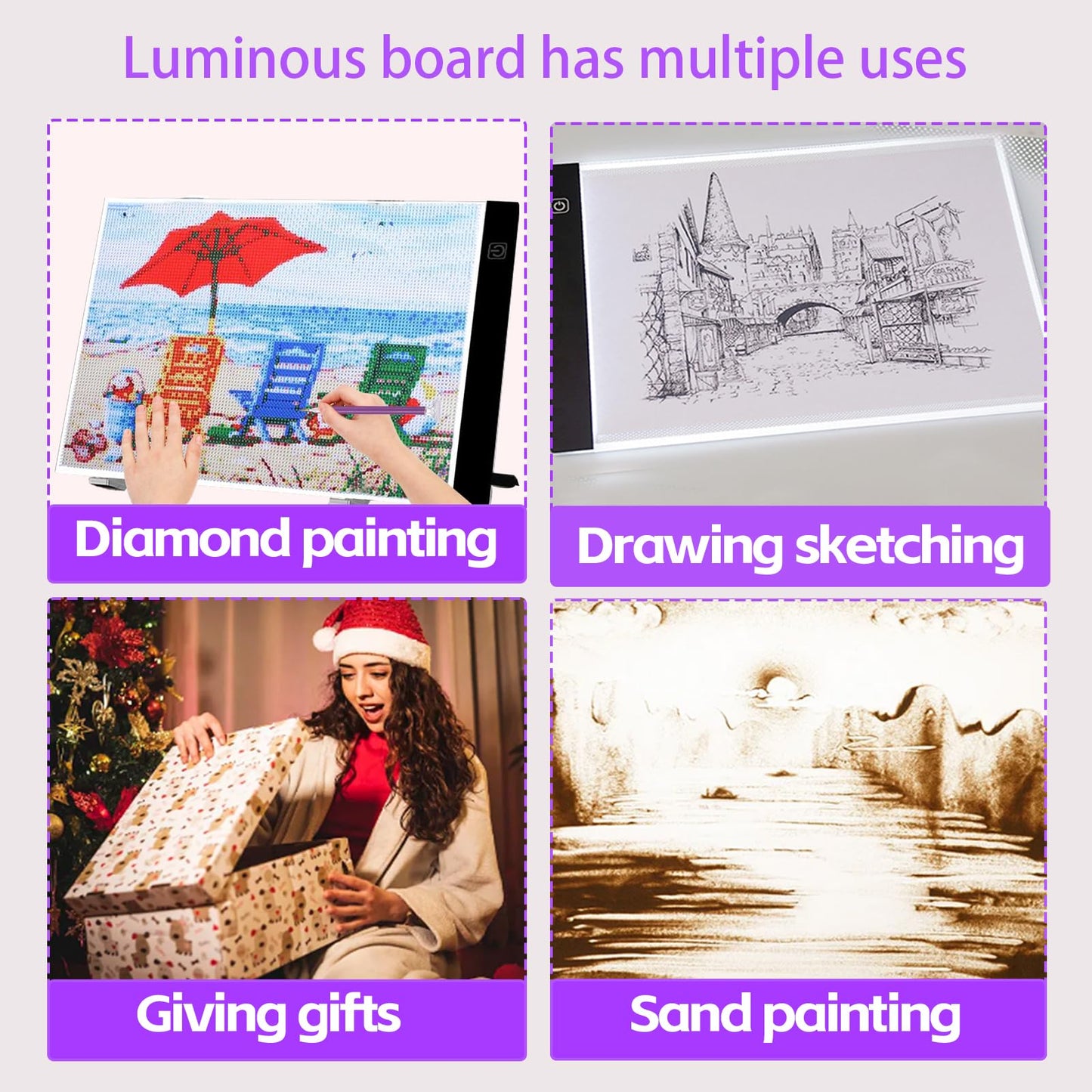 DNSGOOR 244Pcs All Inclusive Diamond Art Accessories Kit Diamond Painting A2 LED Light Pad Set with Diamond Art Sealer Glue Stand Storage Case Pens 5D Painting Tools for DIY Drill Craft